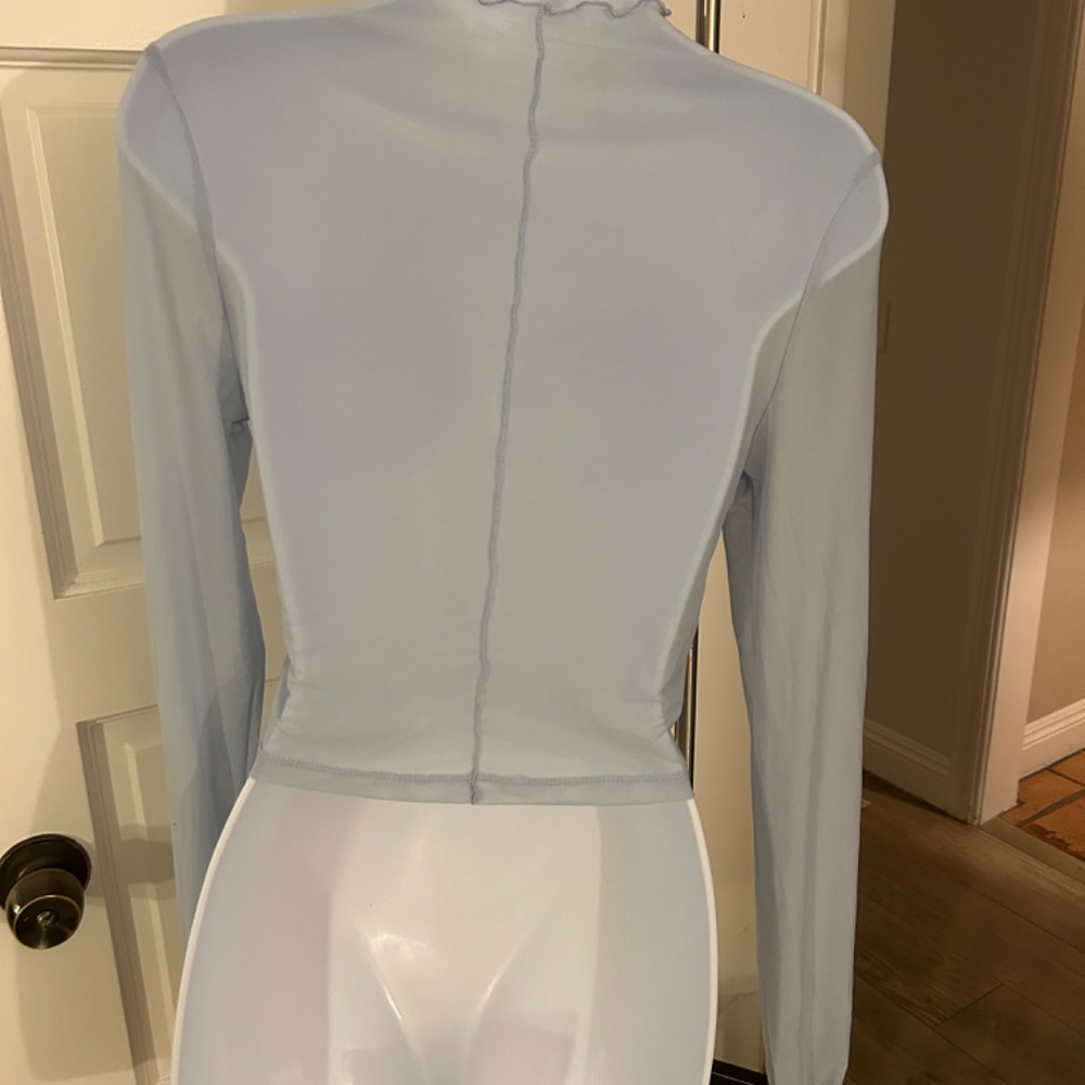 Sheer Gray Long Sleeve Top Size Small - Picture 2 of 2